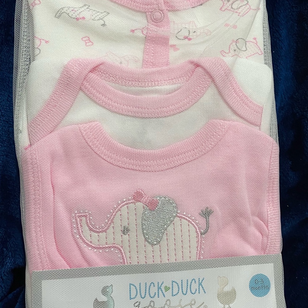 Pink and White Baby Sleeper, Onesie Bib  Set